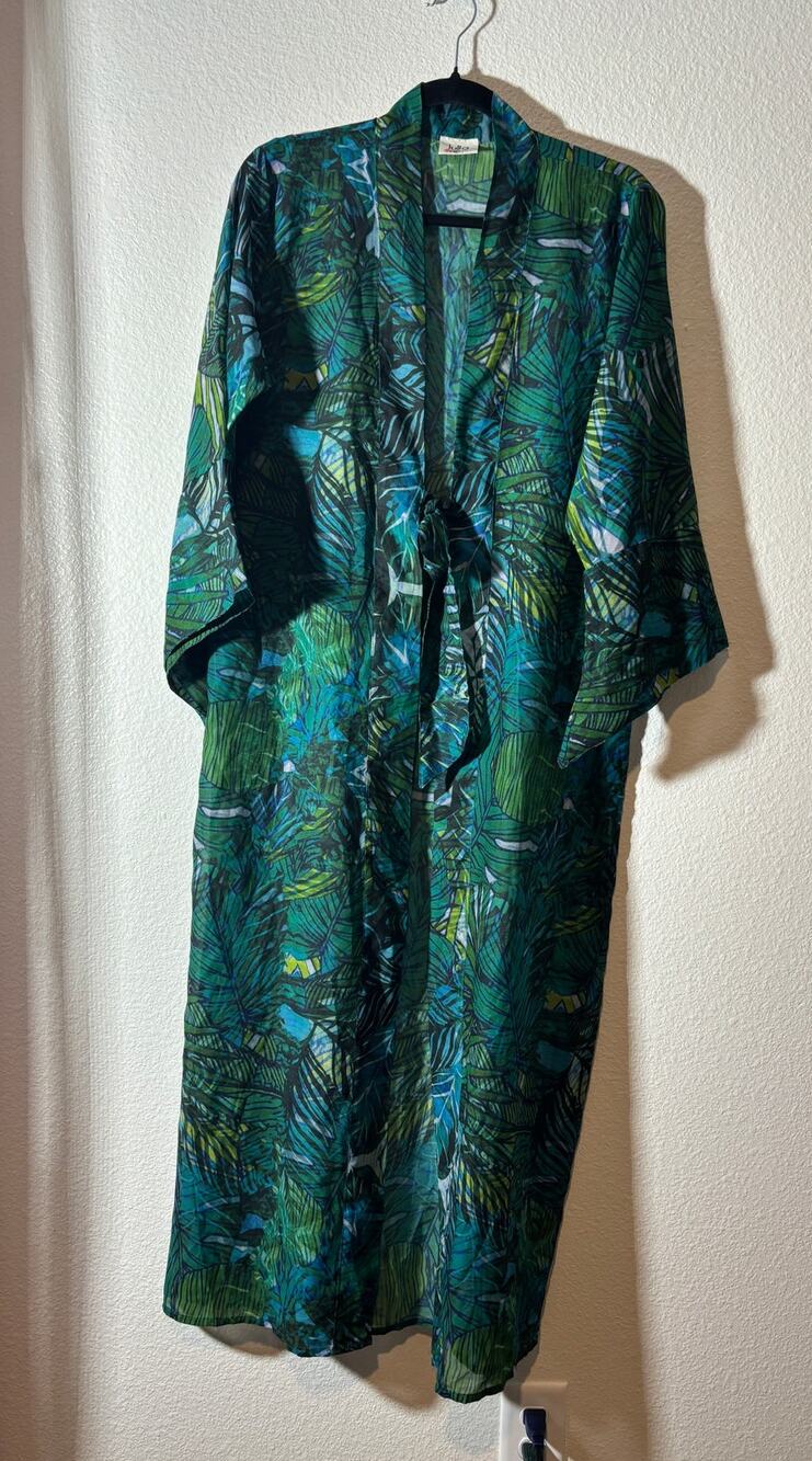 Lulla Collection by Bindya Tropical Green Tie-Front Kimono-Style Duster Cardigan